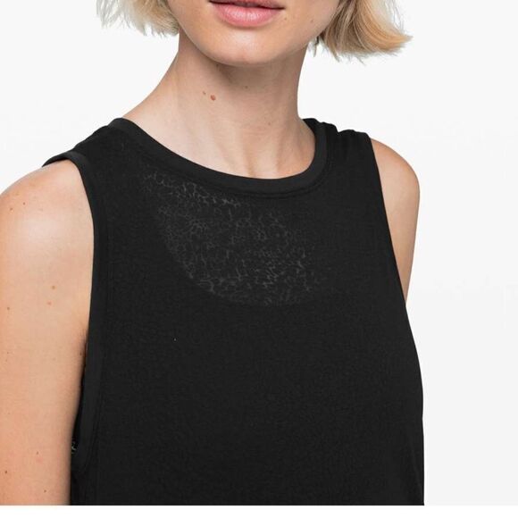 NWT New LULULEMON Meet Halfway Open Back Tank Black Mesh Lace Texture PSHT 10 - Picture 4 of 7